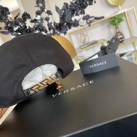 Black Versace Baseball Cap W/ Greek Accessory